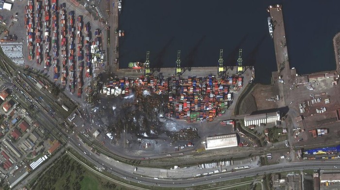 This satellite image provided by Maxar Technologies shows building damage, debris removal and temporary shelters in Kahramanmaras, Turkey, Monday, Feb. 13, 2023. There is significant damage to critical infrastructure across the region. (Satellite image ©2023 Maxar Technologies via AP)