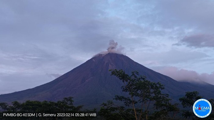 Gunung Semeru kembali erupsi. Erupsi terjadi pukul 05.27 WIB, Selasa (14/2/2023)