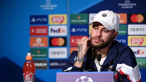 Paris Saint-Germains Brazilian forward Neymar attends a press conference at the Parc des Princes stadium in Paris, on February 13, 2023 on the eve of the UEFA Champions League round of Last 16 First leg football match against FC Bayern Munich. (Photo by FRANCK FIFE / AFP) (Photo by FRANCK FIFE/AFP via Getty Images)