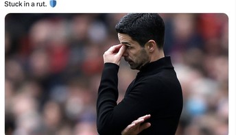 Dalam 4 laga terakhir, Arsenal belum pernah menang. Sinyal bahaya buat Arteta. Foto: Twitter