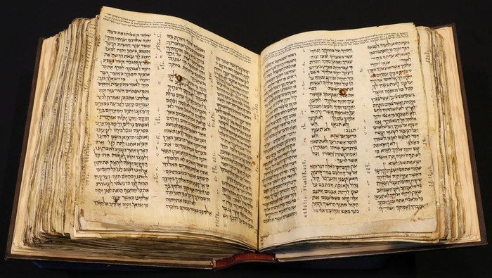 The Codex Sassoon, the earliest and most complete Hebrew Bible ever discovered which is estimated to sell for between $30 million and $50 million, is displayed at Sotheby's in New York City, New York U.S., February 15, 2023. REUTERS/Brendan McDermid