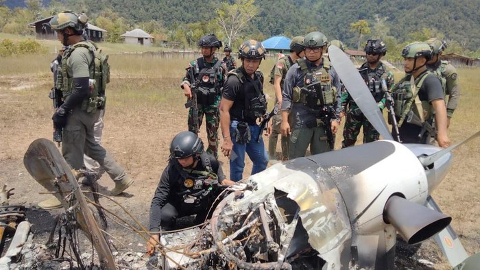Penampakan pesawat Susi Air yang dibakar KKB di Distrik Paro, Nduga, Papua Pegunungan.