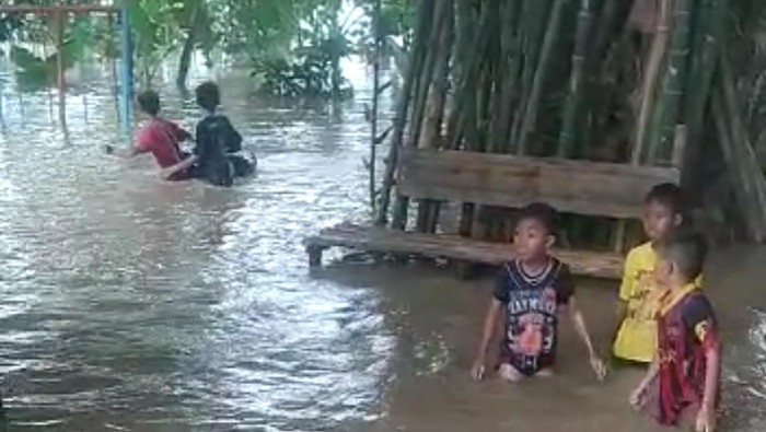 Bengawan Solo mulai meluap menggenangi sejumlah permukiman, sawah, dan jalan desa di Bojonegoro
