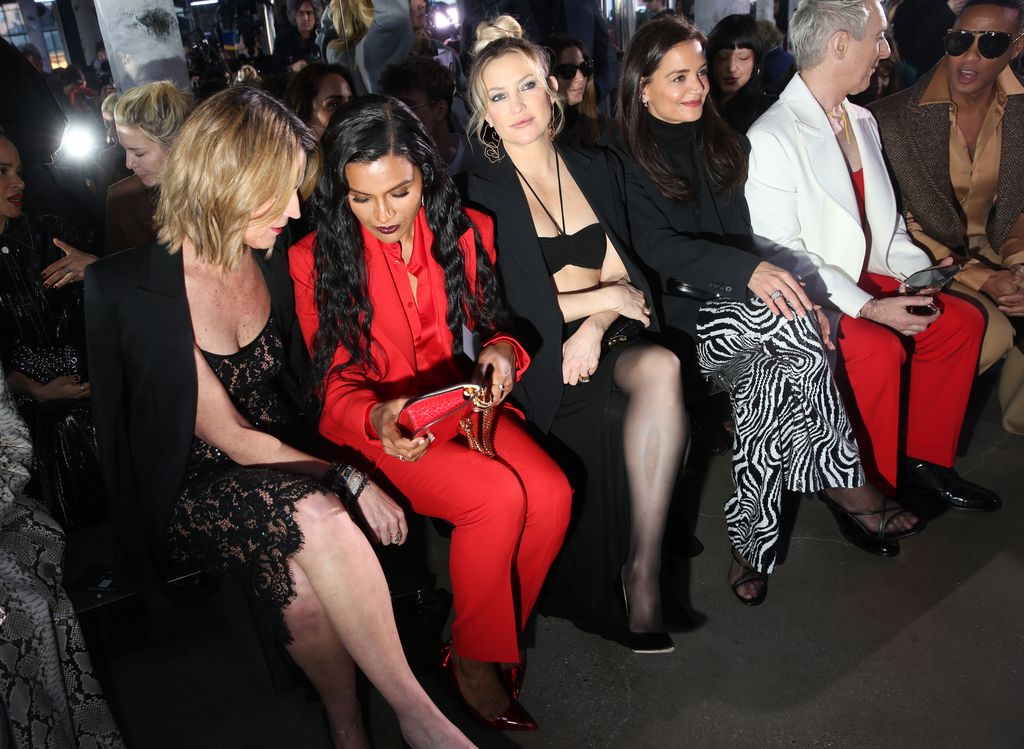 Savannah Guthrie, Mindy Kaling, Kate Hudson and Katie Holmes in the front row at Michael Kors Fall 2023 Ready To Wear Fashion Show on February 15, 2023 in New York, New York. (Photo by Lexie Moreland/WWD via Getty Images)