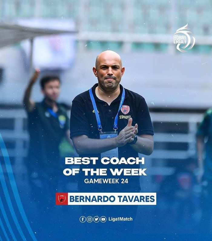Pelatih PSM Makassar Bernardo Tavares terpilih sebagai pelatih terbaik pekan ke-24 Liga 1 2022/2023.