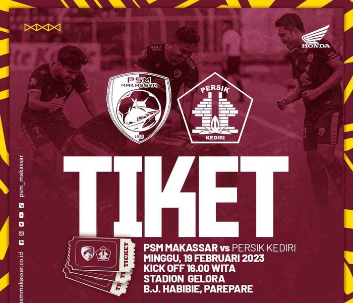 Tiket laga PSM Makassar Vs Persik Kediri di pekan ke-25 Liga 1 2022/2023.
