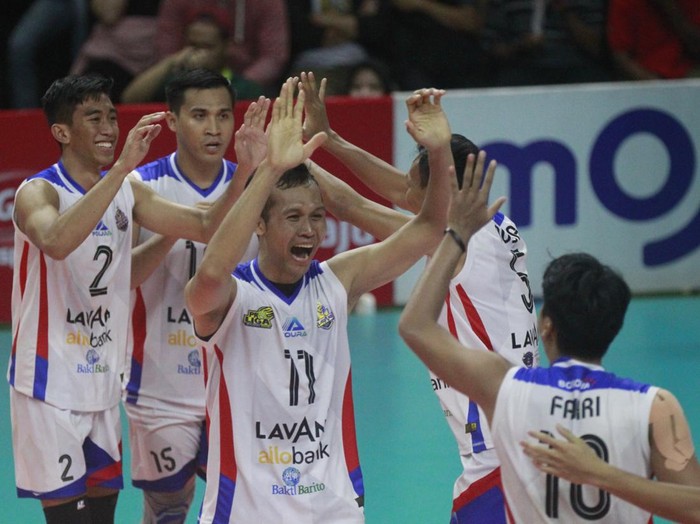 Jakarta LavAni Allo Bank kandaskan Jakarta Bhayangkara Presisi dan mengunci titel juara putaran kedua Proliga 2023 di GOR UNY, Sabtu (18/2/2023) malam.