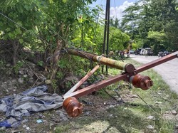 Longsor juga mengakibatkan tiang listrik roboh sehingga kabel-kabel putus dan aliran listrik mati total. Sekitar 60 kepala keluarga tidak lagi mendapatkan aliran listrik. Foto: Yufen Ernesto/detikBali