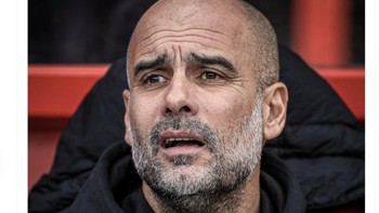 Ekspresi kekecewaan Pep Guardiola setelah City kebobolan dan ditahan imbang. Foto: Twitter