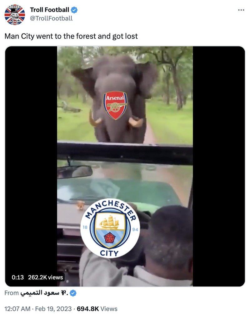 Meme Liga Inggris akhir pekan ini. Man City dipaksa imbang dan Arsenal menang dramatis.
