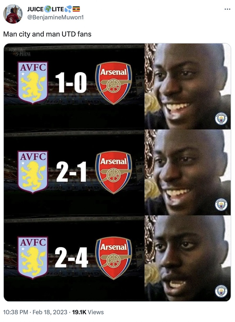 Meme Liga Inggris akhir pekan ini. Man City dipaksa imbang dan Arsenal menang dramatis.