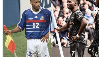 Bukayo Saka yang lagi on fire yang kemudian disadingkan dengan legenda Arsenal. Foto: Twitter