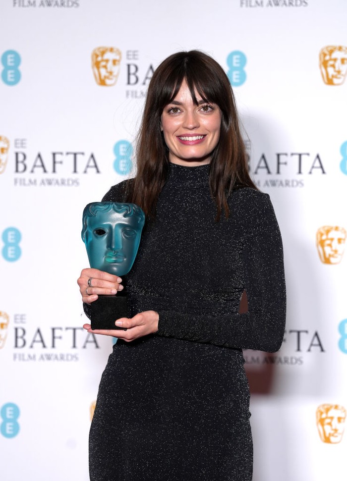 1467697945 LONDON, ENGLAND - FEBRUARY 19: Emma Mackey poses with the EE Rising Star Award during the 2023 EE BAFTA Film Awards, held at the Royal Festival Hall on February 19, 2023 in London, England. (Photo by Dominic Lipinski/Getty Images)