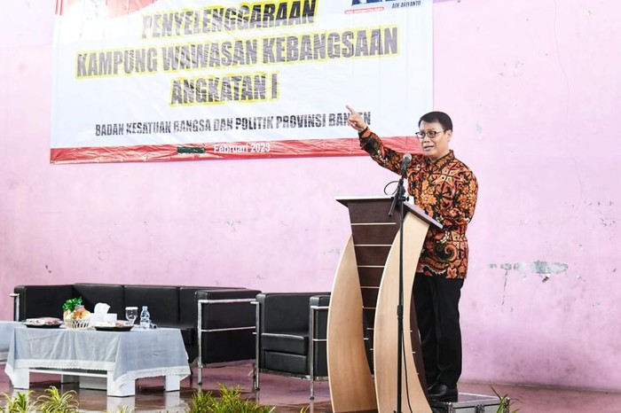 Wakil Ketua MPR RI Ahmad Basarah dalam forum ‘Penyelenggaraan Kampung Wawasan Kebangsaan Angkatan I’ di Provinsi Banten, Senin (20/2/2023).