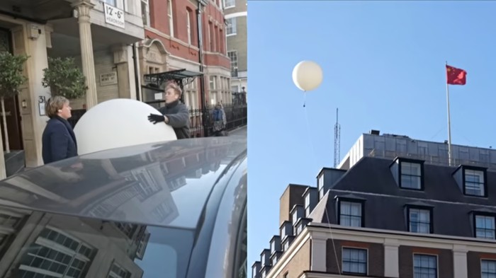 Seorang YouTuber dan temannya menerbangkan balon mata-mata di atas kantor kedutaan China di London. Videonya viral di medsos.