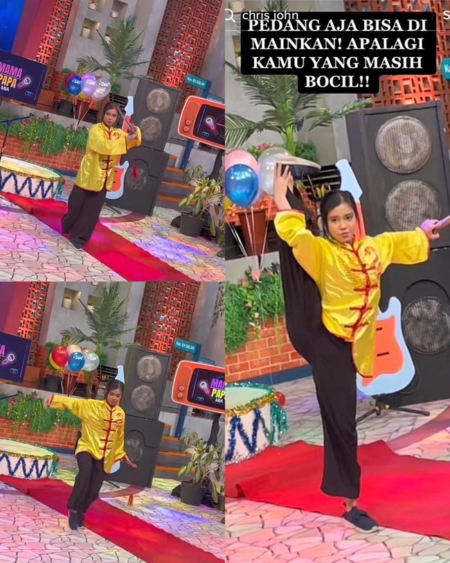 Chris John dan istri mengarahkan putrinya untuk menekuni dunia olahraga sesuai dengan minat dan manfaat dibalik tekun di dunia olahraga. Buat kita sendiri pasangan saya kan seorang atlet, alangkah baiknya anak-anak kita diarahkan ke olahraga juga. Selain aktif secara fisik, gak gadget terus. Kita arahklan ke arah positif. Apalagi usia dini mengarahkan anak ke olahraga apapun itu dan banyak lho yang bisa diambil, disiplin, membaur dengan rekan tim dan konsistennya untuk tekun, kata Chris John. Foto: Dok. Youtube Trans Tv.
