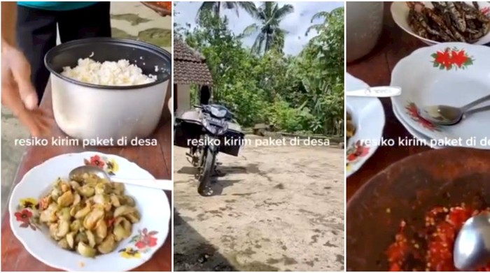 Ngakak! Antar Paket ke Desa, Kurir Ini Malah Diajak Makan Siang