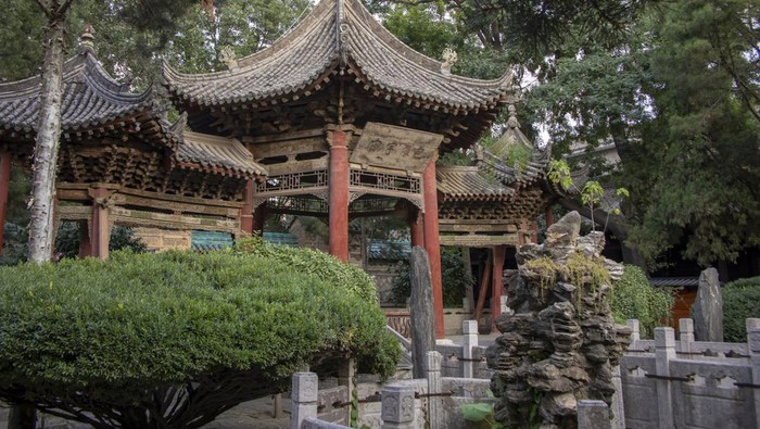 Architectural details of wooden pagoda of the Great Mosque in the Muslim neighborhood of Xi'an, China.