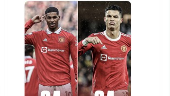 Marcus Rashford membukukan dua gol, membuat golnya musim ini sudah menyamai Cristiano Ronaldo musim lalu. Foto: Twitter