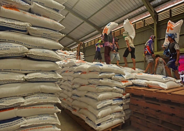 Sejumlah pekerja mengangkut beras impor Vietnam yang tiba di Gudang Bulog Subdivre Serang, di Serang, Banten, Senin (20/2/2023). Dirut Perum Bulog Budi Waseso menyatakan untuk memenuhi stok cadangan beras pemerintah (CBP) yang sudah menipis, pihaknya mengimpor 500 ribu ton beras dan 200 ribu ton diantaranya sudah tiba di Indonesia. ANTARA FOTO/Asep Fathulrahman/rwa.