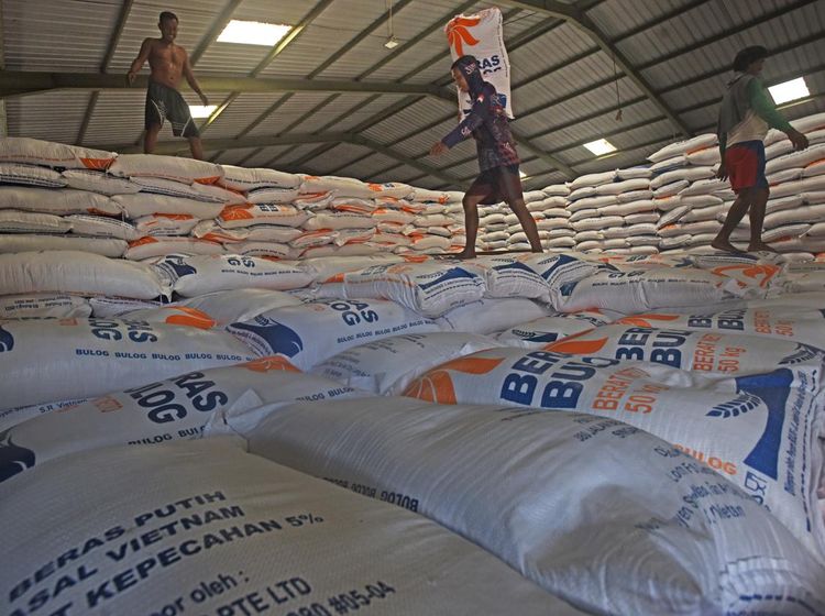 Penampakan Tumpukan Beras Impor Vietnam di Gudang Bulog