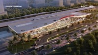 Desain render atau tampilan 3 dimensi Stasiun Kereta Cepat di Karawang-Jawa Barat. Stasiun Karawang merupakan salah satu titik pemberhentian KCJB. Dari 4 stasiun yang akan dilayani KCJB, Stasiun Karawang adalah pemberhentian pertama dari wilayah Jakarta.Foto: Proyek Stasiun Kereta Cepat Jakarta-Bandung