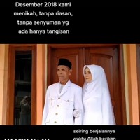 Ana Amalia membagikan momen saat proses makeup dan sesi foto dengan suaminya yang lebih tua 36 tahun. Pada saat awal menikah, Ana belum bisa menerima sosok sang suami. Namun seiring berjalannya waktu ia bisa mencintai suaminya dengan tulus. “Desember 2018 kami menikah, tanpa riasan, tanpa senyuman yang ada hanya tangisan. Masya Allah Alhamdulillah seiring berjalannya waktu Allah berikan kami kebahagiaan dan tahun 2021 kami terima endorse makeup pengantin dan Alhamdulillah jadi sebuah kenangan, tulis Ana melalui akun TikTok @anaamalia54. Foto: Dok. TikTok @anaamalia54.