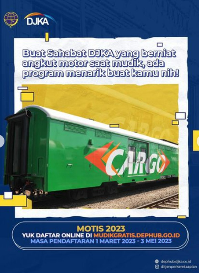 Pendaftaran Motis KAI Lebaran 2023 dibuka mulai bulan Maret 2023. Simak syarat-syarat beserta cara pendaftaran Motis 2023, baik secara online maupun offline.