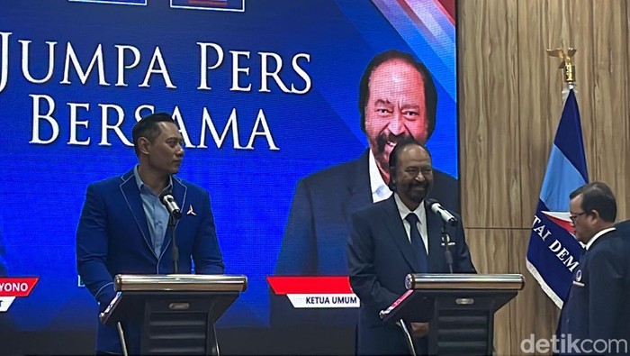 AHY dan Surya Paloh di Markas Demokrat (Silvia Ng/detikcom).