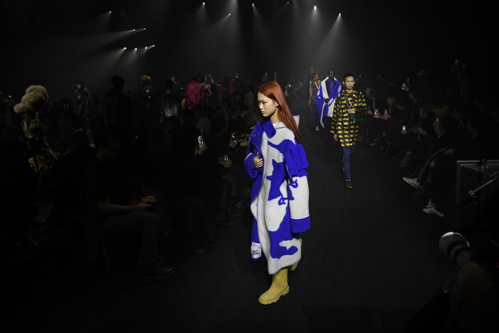 Model on the runway at Burberry Fall 2023 Ready To Wear Fashion Show on February 20, 2023 at St. Agnes Place in London, England. (Photo by Giovanni Giannoni/WWD via Getty Images)