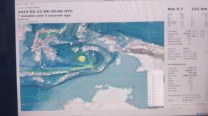 Gempa bumi magnitudo (M) 5,9 terjadi di pantai utara Pulau Babar, Maluku Barat Daya, Maluku. BMKG memutakhirkan info gempa tersebut. (dok BMKG)