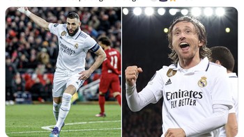 Karim Benzema dan Luka Modric yang tampil impresif turut mendapat respek dari fans Liverpool. Foto: Twitter