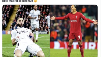 Sebelum ini, Liverpool belum pernah kebobolan 4 gol di Anfield dalam laga Eropa, Madrid berhasil melesakkan 5 gol. Foto: Twitter