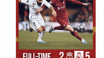 Akun resmi Liverpool hanya menuliskan kata defeat atau kalah di atas skor. Foto: Twitter