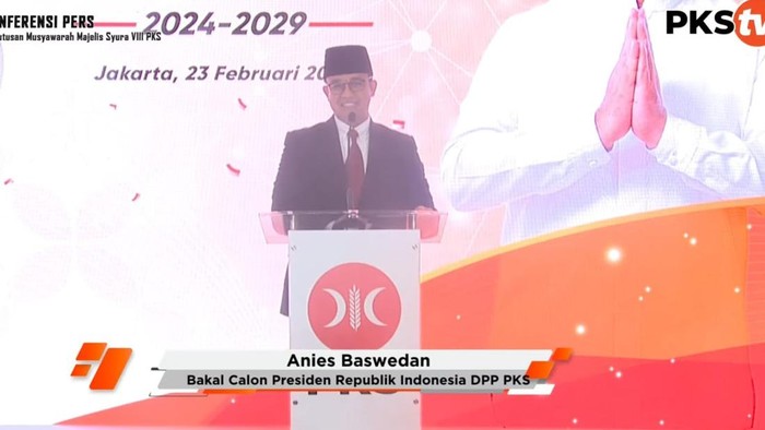 Anies Baswedan telah dideklarasikan PKS sebagai bakal calon presiden (bacapres) pada Pemilu 2024 (tangkapan layar YouTube PKS)
