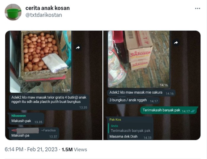 Sediakan Mie dan Telur, Bapak Kos Baik Hati Ini Bikin Iri Netizen