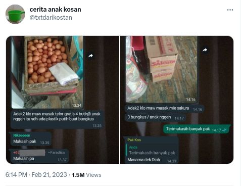 Sediakan Mie dan Telur, Bapak Kos Baik Hati Ini Bikin Iri Netizen