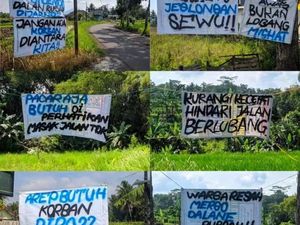 Protes Jalan Rusak di Banyurejo Sleman, Warga Pasang Spanduk