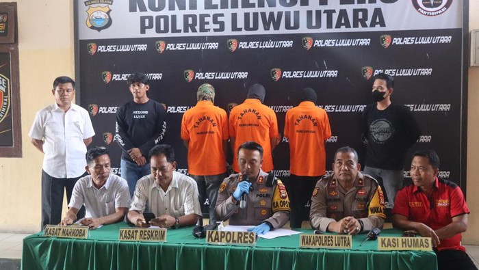 Polisi menangkap 3 pria di Kabupaten Luwu Utara, Sulawesi Selatan (Sulsel) saat hendak menggelar pesta sabu.
