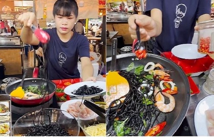 Mie hitam mirip cacing di Thailand