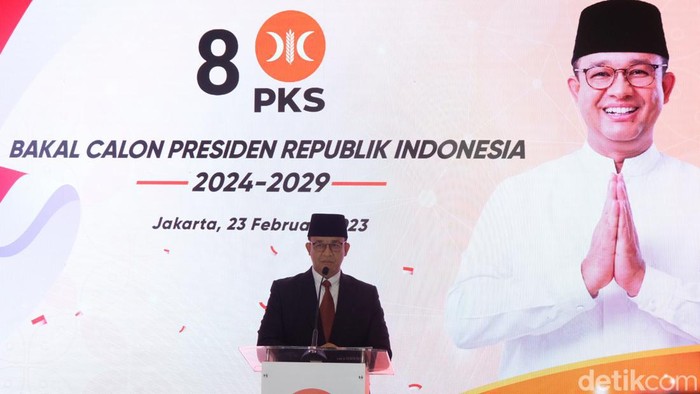 Anies Baswedan dideklarasikan sebagai capres oleh PKS di kantor DPP PKS, Jalan TB Simatupang, Jakarta, Kamis (23/2/2023).
