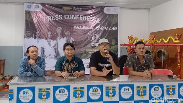 Konferensi pers konser Slank di SD Pangudi Luhur St. Timotius, Solo, Jumat (24/2/2023).