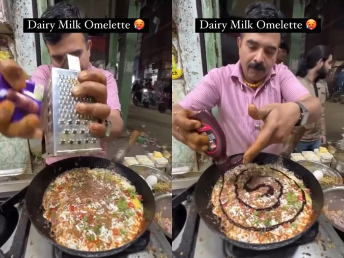 Omelet aneh pakai tambahan cokelat parut dan saus cokelat