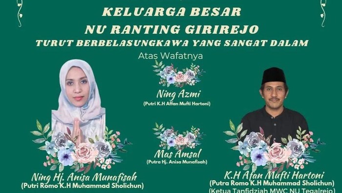 Kabar duka meninggalnya Ketua Tanfidziyah MWC NU Tegalrejo, Afan Mufti Hartoni.