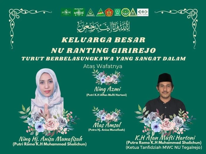 Kabar duka meninggalnya Ketua Tanfidziyah MWC NU Tegalrejo, Afan Mufti Hartoni.