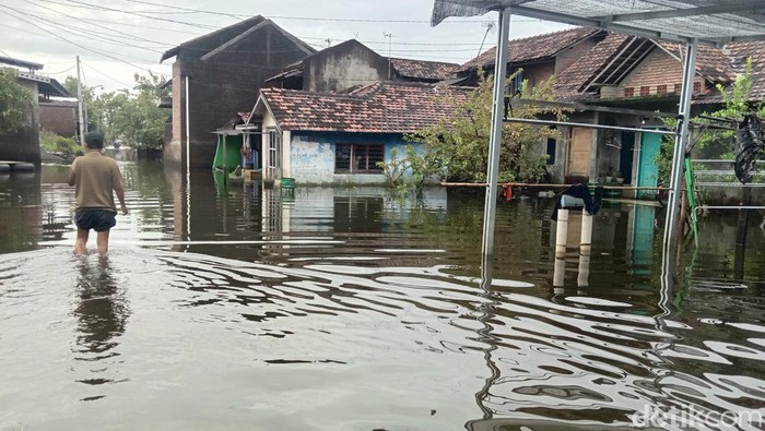 Kondisi genangan banjir di Desa Jati Wetan, Kecamatan Jati, Kabupaten Kudus, Sabtu (25/2/2023).