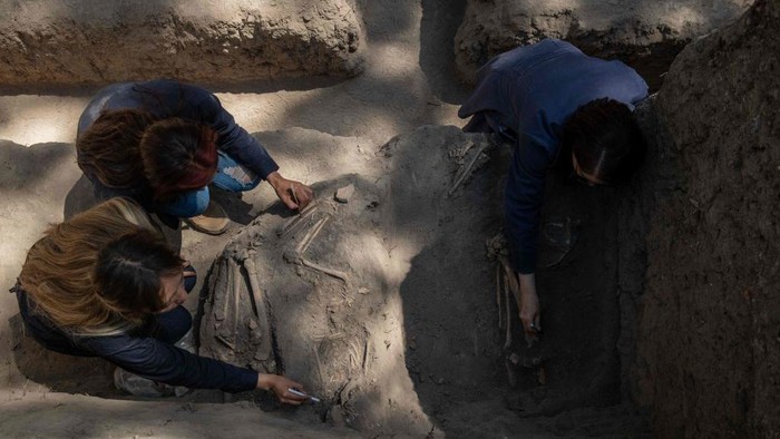 A view shows human remains discovered by archaeologists from Mexico's National Institute of Anthropology and History (INAH) in a cemetery belonging to an early viceregal period in Chapultepec Park in Mexico City, Mexico in this photo released on February 15, 2023 and distributed by INAH. Mexico's National Institute of Anthropology and History/Handout via REUTERS ATTENTION EDITORS - THIS IMAGE WAS PROVIDED BY A THIRD PARTY. NO RESALES. NO ARCHIVES