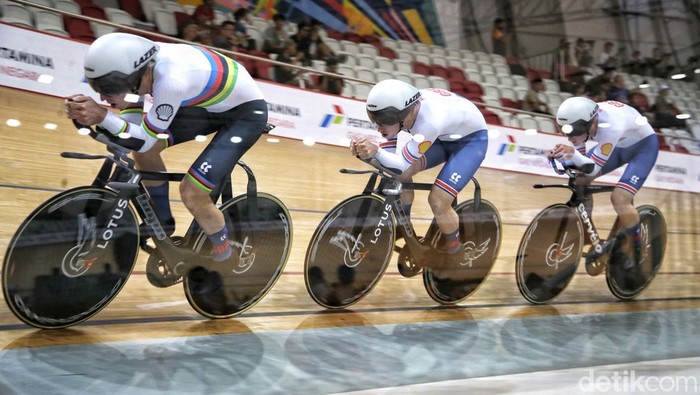 Denmark sukses memenangi final nomor team pursuit putra UCI Track Nation Cup 2023 di Jakarta International Velodrome, Rawamangun, Jakarta Timur.