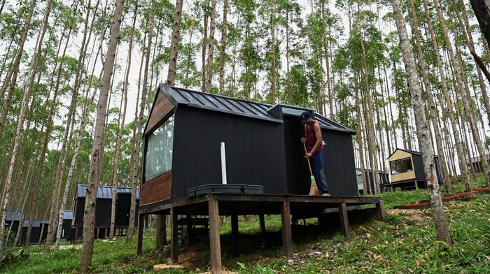 AREA GLAMPING DI KIPP IKN NUSANTARA Pengunjung melihat lokasi glamping di Kawasan Inti Pusat Pemerintahan (KIPP) Ibu Kota Negara (IKN) Nusantara, Penajam Paser Utara, Kalimantan Timur, Sabtu (25/2/2023). Area glamping yang beberapa waktu lalu digunakan untuk menginap oleh Presiden Joko Widodo saat kunjungan kerjanya ke IKN tersebut terdiri dari 17 kamar berbentuk kabin yang dibangun di tengah hutan dengan konsep ekowisata. ANTARA FOTO/Indrianto Eko Suwarso/aww.