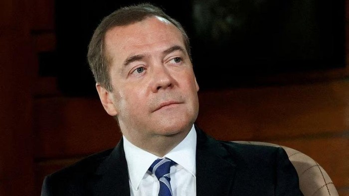 Deputy Chairman of Russias Security Council Dmitry Medvedev gives an interview at the Gorki state residence outside Moscow, Russia on January 25, 2022. Picture taken January 25, 2022. Sputnik/Yulia Zyryanova/Pool via REUTERS